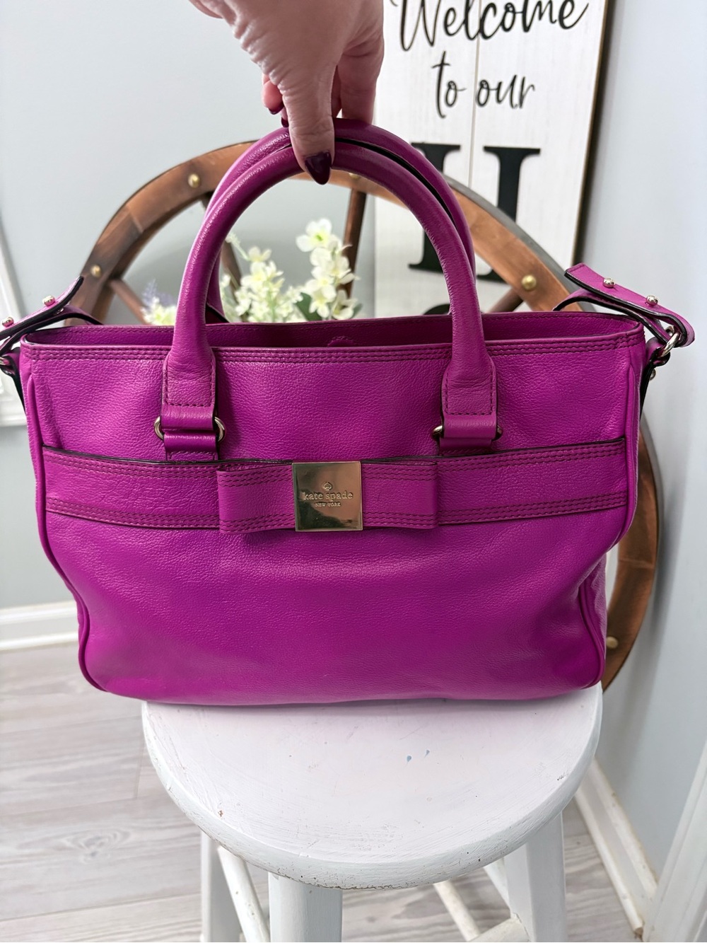 KATE SPADE ♠️ Vibrant Magenta Leather Satchel: see callouts - Picture 2 of 14